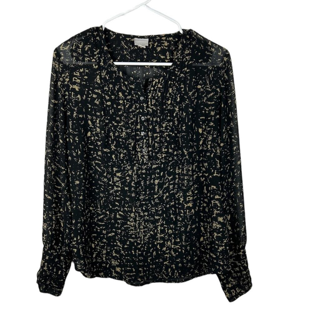 Converse Semi Sheer Blouse Size Large Long Sleeve Pleated Career Shirt
